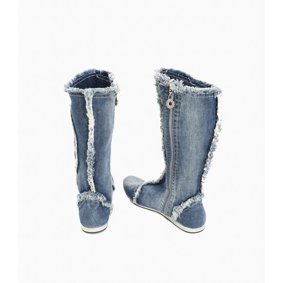 Vintage y2k 90s Boots Mid Calf Denim Boots Festival Rave Size 38 - Picture 5 of 6